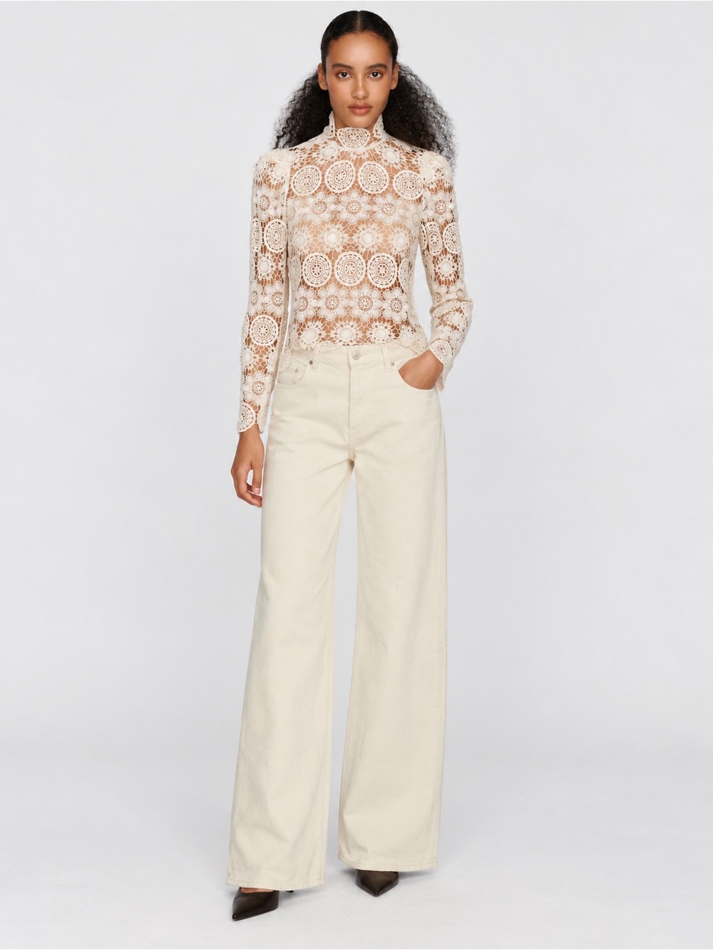 NWT Gianni Bini x Lilly Sisto Ellie Ecru High Rise Wide Leg Jeans Sz 25
